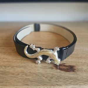 Chico's Black Leather Belt with Silver Accents